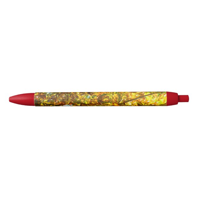 Stylo Noir Motif de feuilles d'automne (Devant)