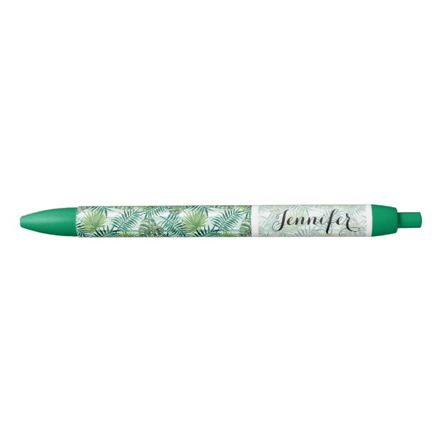 Stylo Noir Motif de feuilles de palmier vert Hawaiian Tropica (Devant)