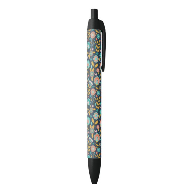 Stylo Noir Motif de fleur d'art populaire (Bas (Vertical))