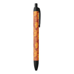 Stylo Noir Motif de fleur d'or