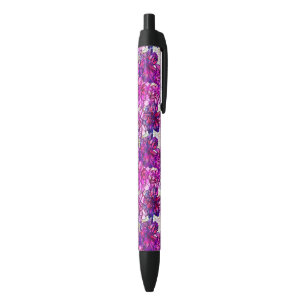Stylo Noir Motif De Fleurs Abstraites Roses Et Violettes