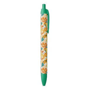 Stylo Noir Motif de fleurs de champignons Super rétro