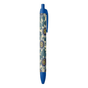Stylo Noir Motif de fleurs de la passion bleue
