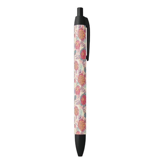 Stylo Noir Motif de fleurs et de feuille de pivoine (Bas (Vertical))