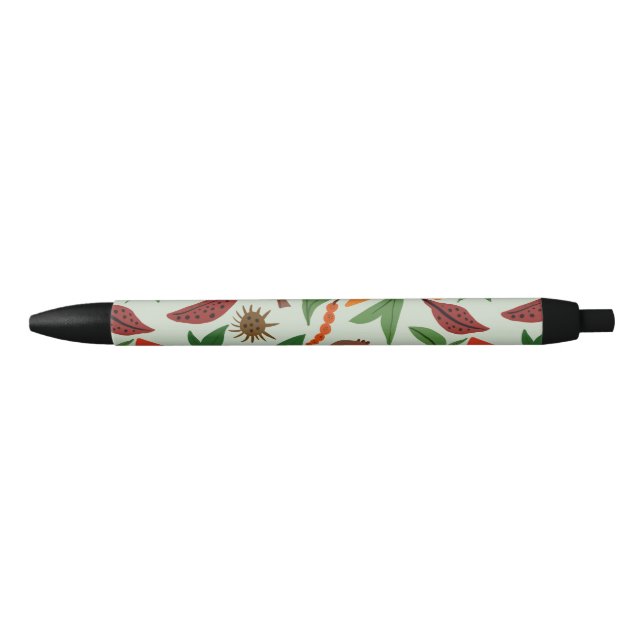 Stylo Noir Motif de fleurs exotiques (Devant)
