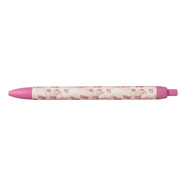 Stylo Noir Motif de fleurs modernes roses mignon (Devant)