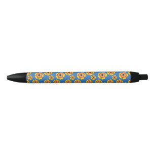 Stylo Noir Motif de fleurs orange jaune