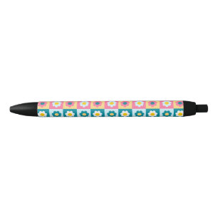 Stylo Noir Motif de fleurs pastel colorées Rétro Mignon