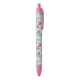 Stylo Noir Motif de fleurs peint