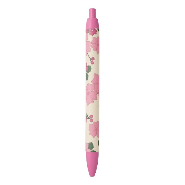 Stylo Noir Motif de fleurs rose girly mignon (devant Vertical)