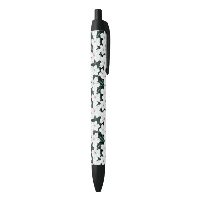 Stylo Noir Motif de fleurs tropical blanc (Bas (Vertical))
