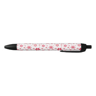 Stylo Noir Motif de flocon de neige, Flammes de neige rouges,