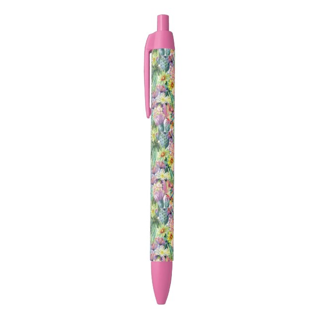 Stylo Noir Motif de floraison exotique de cactus d'aquarelle (Haut (Vertical))