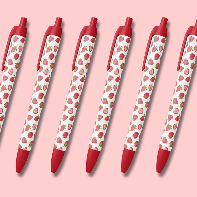 Stylo Noir Motif de fraises (Cute strawberry pens, perfect for back to school, home office or kids party favors.)
