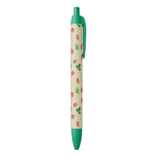 Stylo Noir Motif de fraises d'aquarelle