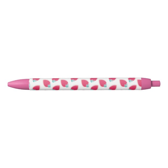 Stylo Noir Motif de fruits de fraise cuite (Devant)