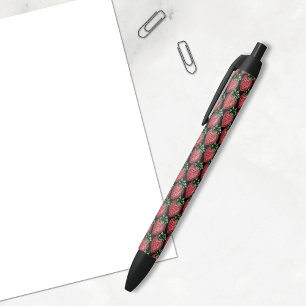 Stylo Noir Motif De Fruits De Fraise Rouge À L'École