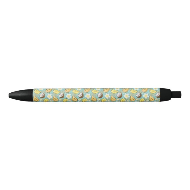 Stylo Noir Motif de fruits tropicaux d'été (Devant)