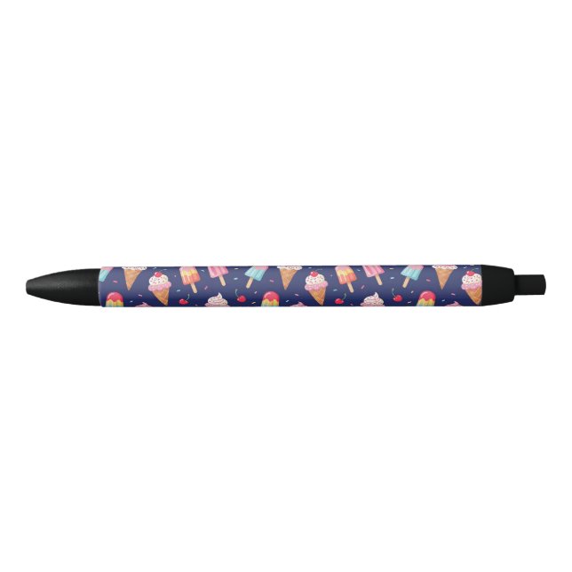 Stylo Noir Motif de glace, popsicles et cerises (Devant)