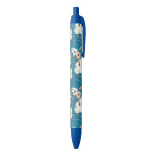 Stylo Noir Motif de jardin floral blanc