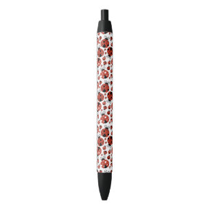 Stylo Noir Motif De Ladybugs, Mignons Ladybugs, Red Ladybugs