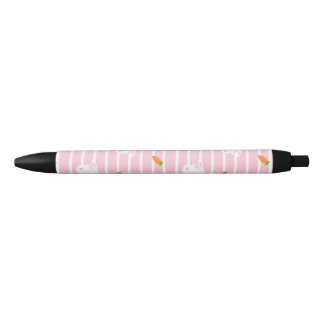 Stylo Noir Motif de lapin rose et de carotte