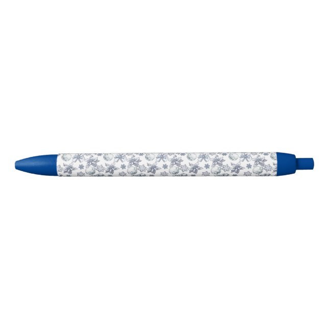 Stylo Noir Motif de Noël d'argent blanc (Devant)