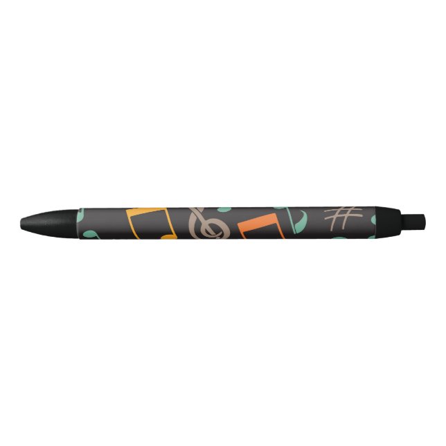 Stylo Noir motif de note de musique (Devant)