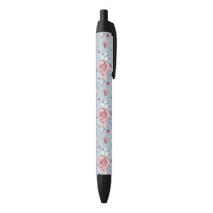 Stylo Noir Motif de papier peint d'élégance des roses roses
