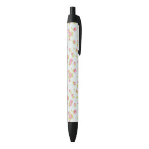 Stylo Noir Motif de papier peint d'élégance des roses roses