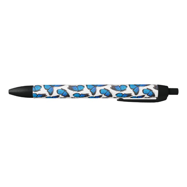 Stylo Noir Motif de papillon bleu de monarque (Bas)