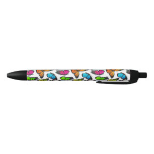 Stylo Noir Motif de papillon de monarque d'arc-en-ciel