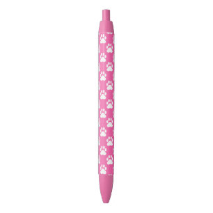 Stylo Noir Motif de pattes de chien rose et blanc