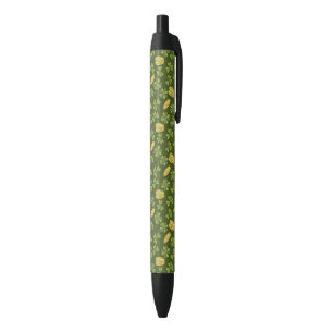 Stylo Noir Motif de pièce d'or de feuille et de trèfle