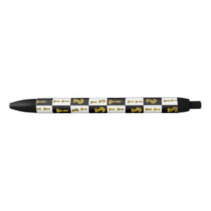 Stylo Noir Motif de pièces d'échecs d'échiquier et d'or