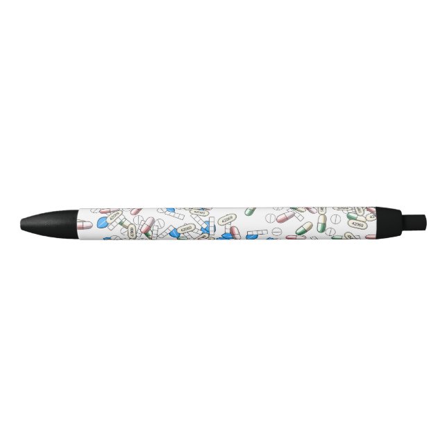 Stylo Noir Motif de pilules saupoudrées (Devant)