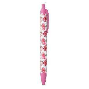 Stylo Noir Motif de pivoine d'aquarelle