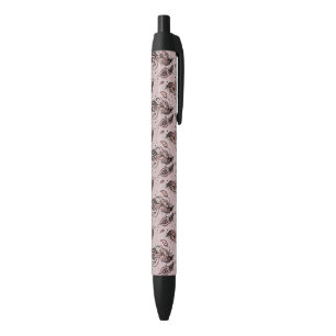 Stylo Noir Motif de plume de paon