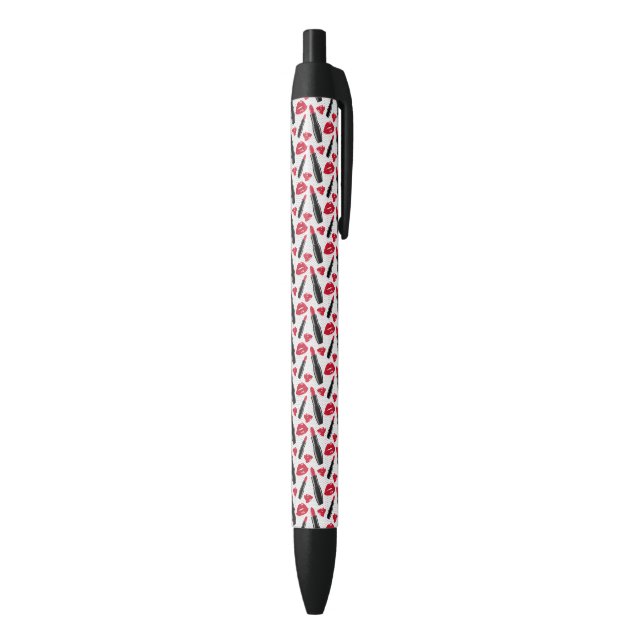 Stylo Noir Motif de point de polka de rouge à lèvres et de (Bas (Vertical))