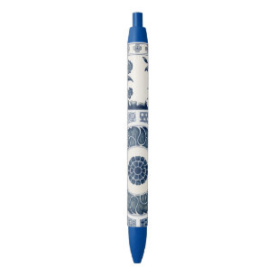 Stylo Noir Motif de porcelaine antique chinoise bleu et blanc