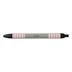 Stylo Noir Motif de rayures rose et gris personnalisées