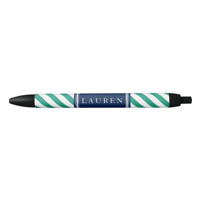 Stylo Noir Motif de rayures vertes et bleues (Devant)