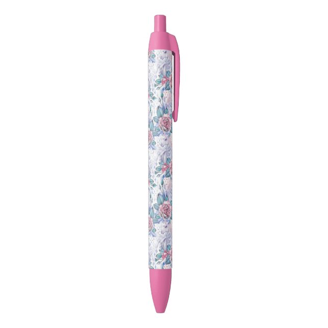 Stylo Noir Motif de rose de rose et de bleu (Bas (Vertical))