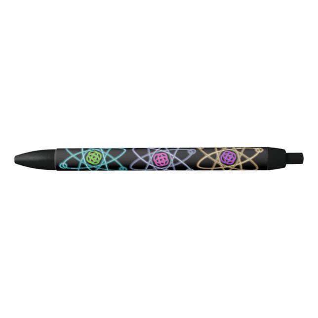 Stylo Noir Motif de structure atomique (Devant)