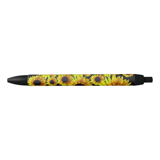 Stylo Noir Motif de tournesol jaune vif (Devant)