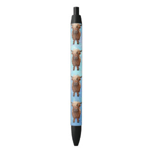 Stylo Noir Motif de vache sur Blue Highland