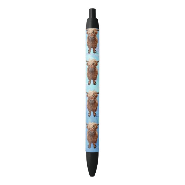Stylo Noir Motif de vache sur Blue Highland (devant Vertical)