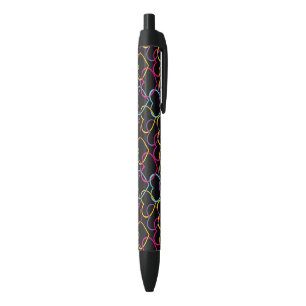 Stylo Noir Motif de Valentine avec des coeurs de couleur