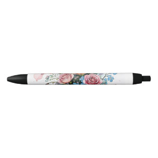 Stylo Noir Motif de vigne florale – Art boho aquarelle doux