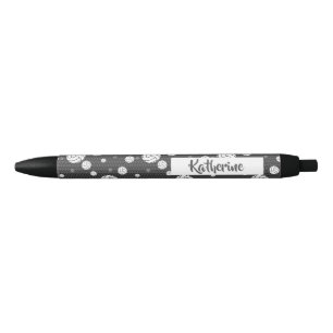 Stylo Noir Motif de volley-ball gris et blanc